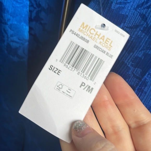 NWT MICHAEL Michael Kors l Fleur Jacquard Sleeveless Silk top PM Grecian Blue - Picture 2 of 15